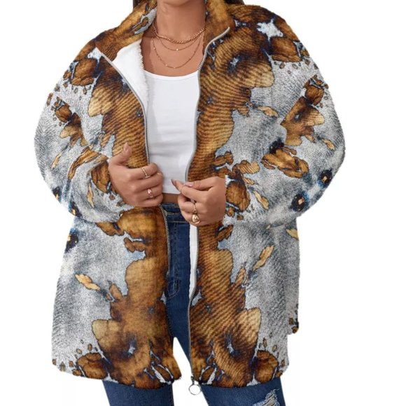 Tie Dye Silver Brown Zip Up Fleece Soft Velour Jacket Synchilla Size Extra Large - Picture 2 of 13